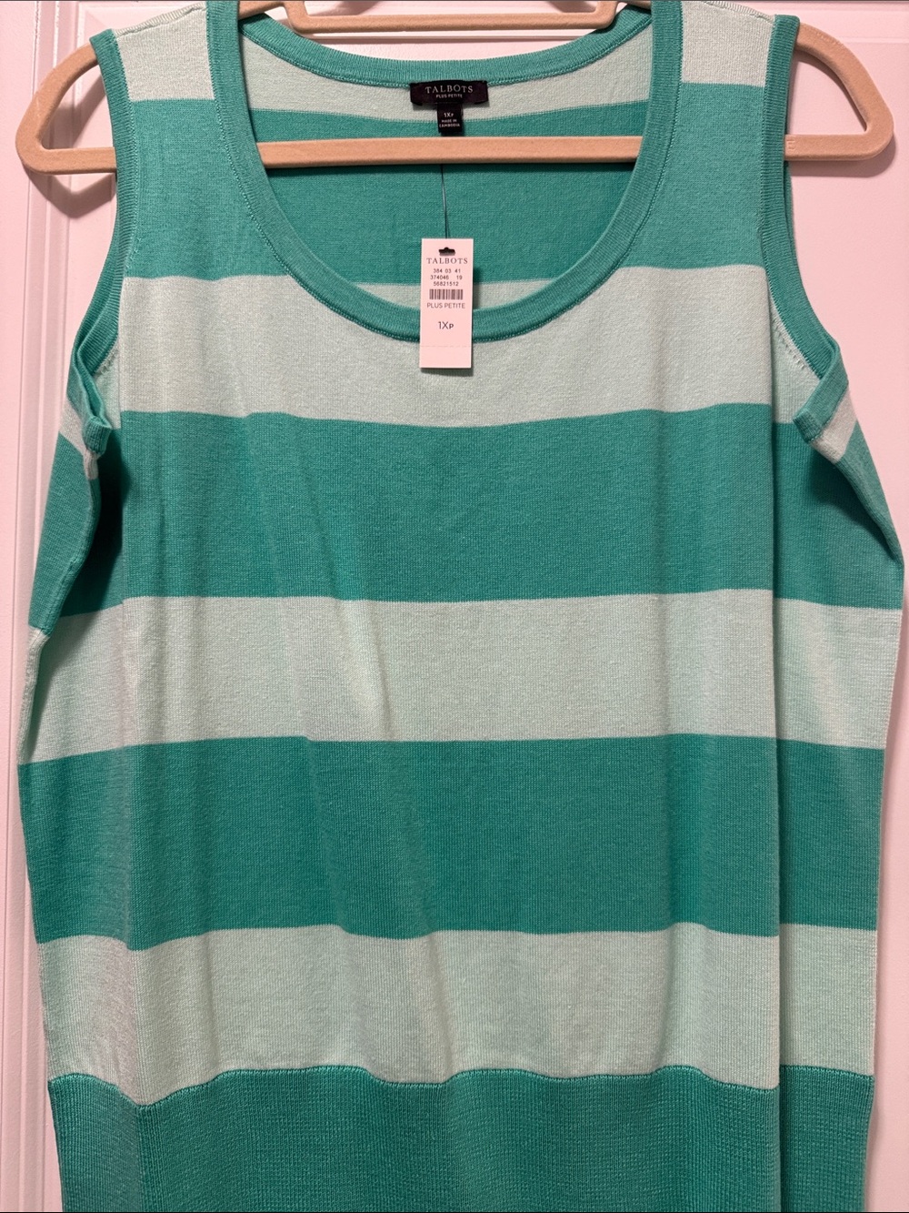 Talbots Teal and Mint Striped Sleeveless Knit Tank